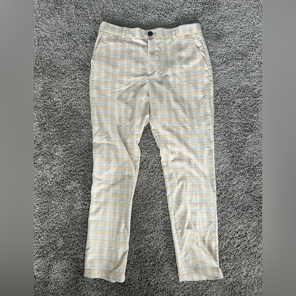 Boohoo Man Plaid Trousers Mens 36x32 Multi ColorStraight Crop Pants Mild Stretch